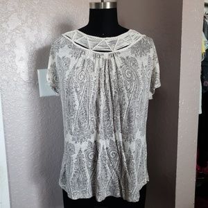 Lucky Brand Paisley Top with Crochet Neck